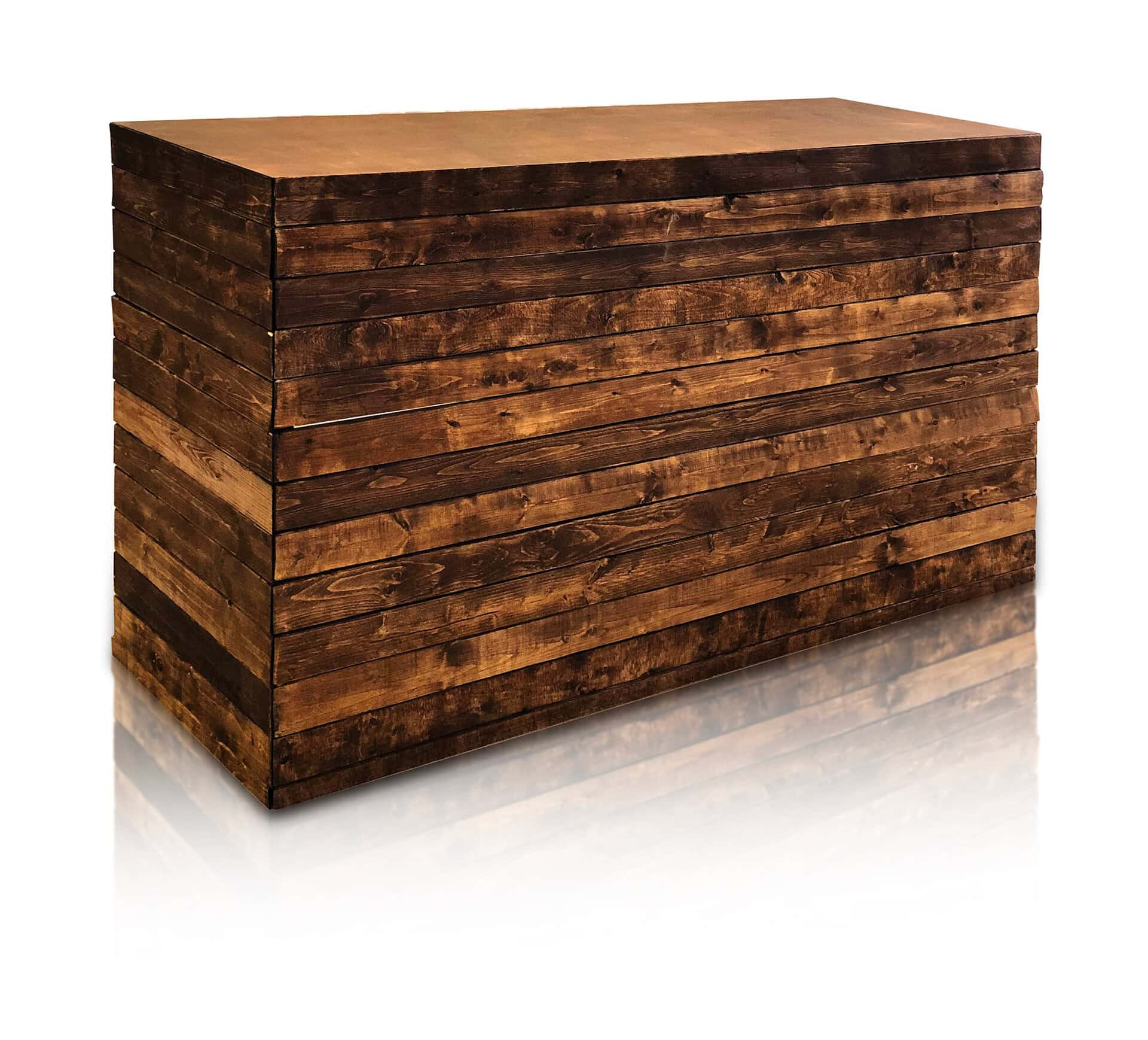 8FT Wood Bar rental – rustic event bar from Modern Event Rental ATX.