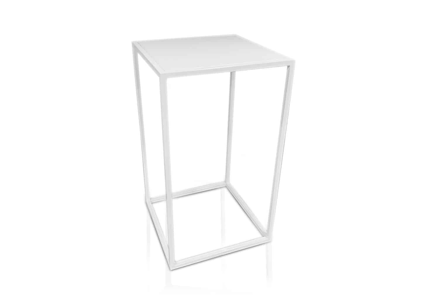 White Nexus Bar Table rental – modern white bar table from Modern Event Rental ATX.
